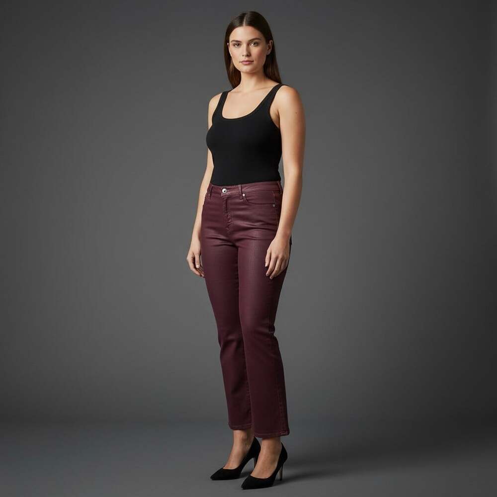 Pistola Coated Merlot Cropped Flare Jeans Women's Size 32 NWT Burgundy Wine